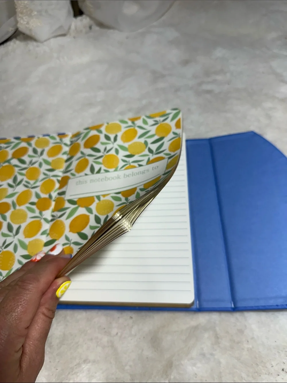 One design home faux leather bound blue and lemon journal